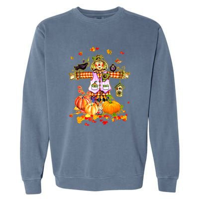 Scarecrow Autumn Hello Fall Pumpkin Thanksgiving Halloween Garment-Dyed Sweatshirt