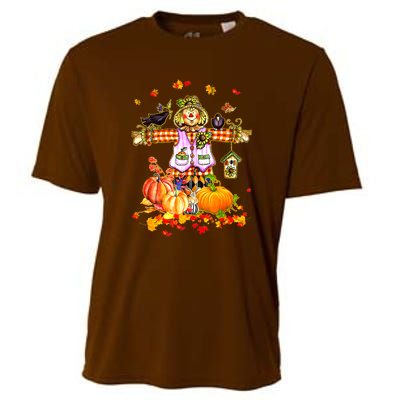 Scarecrow Autumn Hello Fall Pumpkin Thanksgiving Halloween Cooling Performance Crew T-Shirt