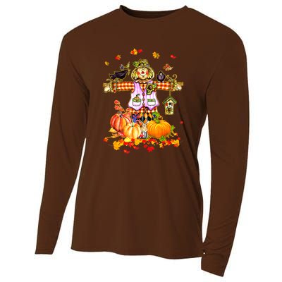 Scarecrow Autumn Hello Fall Pumpkin Thanksgiving Halloween Cooling Performance Long Sleeve Crew