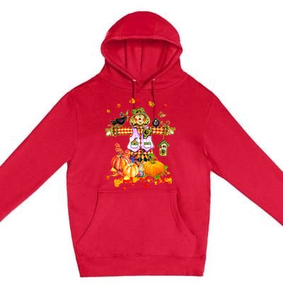 Scarecrow Autumn Hello Fall Pumpkin Thanksgiving Halloween Premium Pullover Hoodie