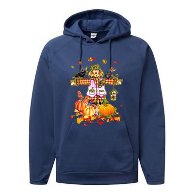 Scarecrow Autumn Hello Fall Pumpkin Thanksgiving Halloween Performance Fleece Hoodie