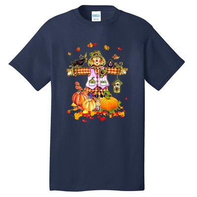 Scarecrow Autumn Hello Fall Pumpkin Thanksgiving Halloween Tall T-Shirt