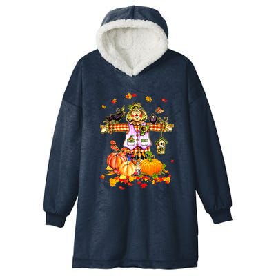 Scarecrow Autumn Hello Fall Pumpkin Thanksgiving Halloween Hooded Wearable Blanket