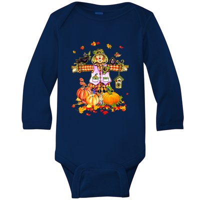 Scarecrow Autumn Hello Fall Pumpkin Thanksgiving Halloween Baby Long Sleeve Bodysuit