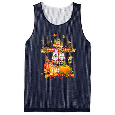 Scarecrow Autumn Hello Fall Pumpkin Thanksgiving Halloween Mesh Reversible Basketball Jersey Tank