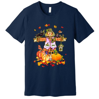 Scarecrow Autumn Hello Fall Pumpkin Thanksgiving Halloween Premium T-Shirt