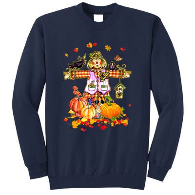 Scarecrow Autumn Hello Fall Pumpkin Thanksgiving Halloween Tall Sweatshirt