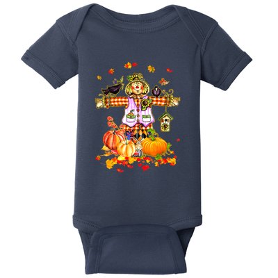 Scarecrow Autumn Hello Fall Pumpkin Thanksgiving Halloween Baby Bodysuit