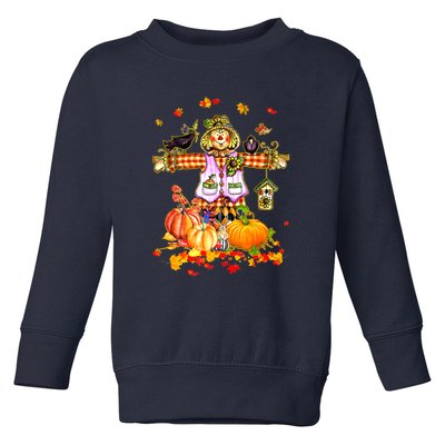 Scarecrow Autumn Hello Fall Pumpkin Thanksgiving Halloween Toddler Sweatshirt