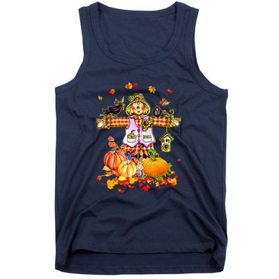 Scarecrow Autumn Hello Fall Pumpkin Thanksgiving Halloween Tank Top