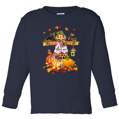 Scarecrow Autumn Hello Fall Pumpkin Thanksgiving Halloween Toddler Long Sleeve Shirt