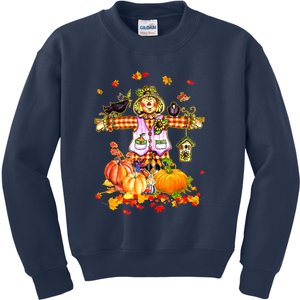 Scarecrow Autumn Hello Fall Pumpkin Thanksgiving Halloween Kids Sweatshirt