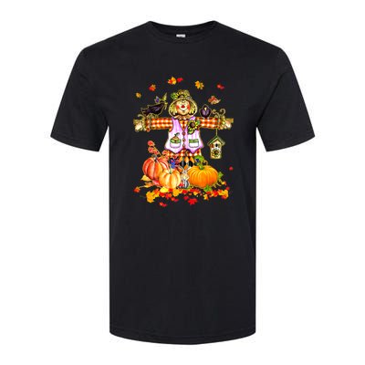 Scarecrow Autumn Hello Fall Pumpkin Thanksgiving Halloween Softstyle CVC T-Shirt