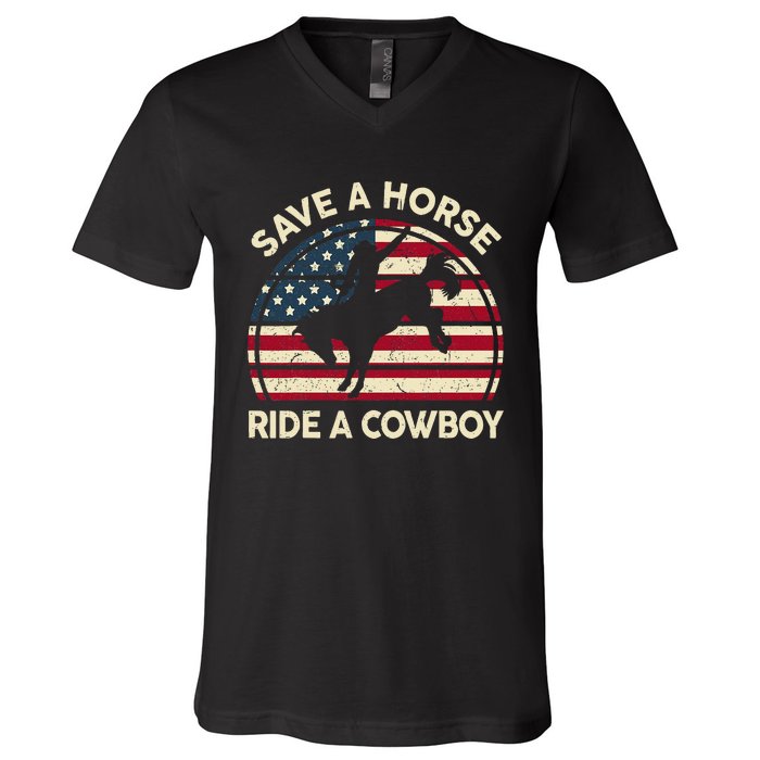 Save A Horse Ride Cowboy Funny Western Rodeo V-Neck T-Shirt