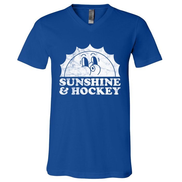 Sunshine And Hockey Retro Vintage Ice Hockey Gift V-Neck T-Shirt