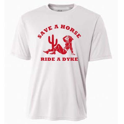 Save A Horse Ride A Dyke Vintage Cowgirl Howdy Lesbians Cooling Performance Crew T-Shirt