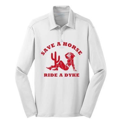 Save A Horse Ride A Dyke Vintage Cowgirl Howdy Lesbians Silk Touch Performance Long Sleeve Polo