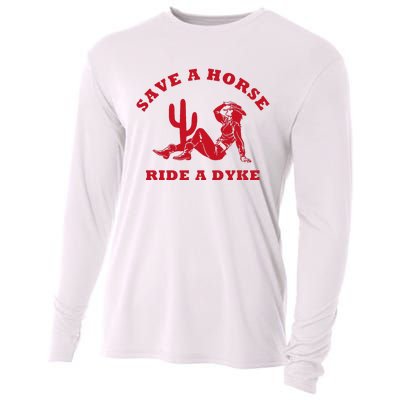 Save A Horse Ride A Dyke Vintage Cowgirl Howdy Lesbians Cooling Performance Long Sleeve Crew