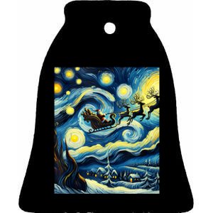 Santa And His Reindeer Van Gogh Starry Night Christmas Ceramic Bell Ornament