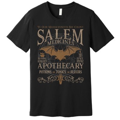 Salem Apothecary Herbalist Witch Wiccan Beige Bat Premium T-Shirt