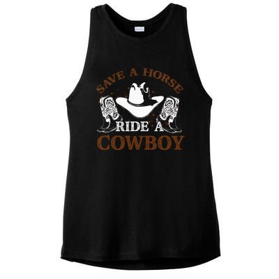 Save A Horse Ride A Cowboy For Cowgirls Horsericder Ladies PosiCharge Tri-Blend Wicking Tank