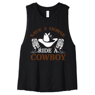 Save A Horse Ride A Cowboy For Cowgirls Horsericder Women's Racerback Cropped Tank