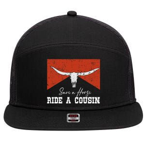 Save A Horse Ride A Cousin Bull Western 7 Panel Mesh Trucker Snapback Hat