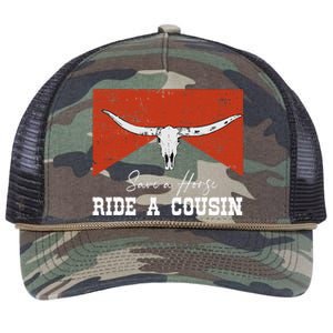 Save A Horse Ride A Cousin Bull Western Retro Rope Trucker Hat Cap