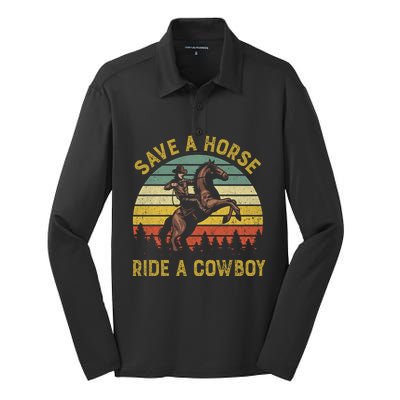 Save A Horse Ride A Cow Western Rodeo Country Lover Gift Silk Touch Performance Long Sleeve Polo