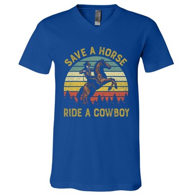 Save A Horse Ride A Cow Western Rodeo Country Lover Gift V-Neck T-Shirt