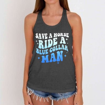 Save A Horse Ride A Blue Collar Man Women's Knotted Racerback Tank