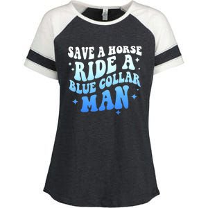 Save A Horse Ride A Blue Collar Man Enza Ladies Jersey Colorblock Tee