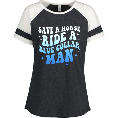 Save A Horse Ride A Blue Collar Man Enza Ladies Jersey Colorblock Tee