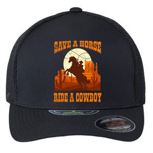 Save A Horse Ride Cow Horse Riding Roping Design Gift Flexfit Unipanel Trucker Cap