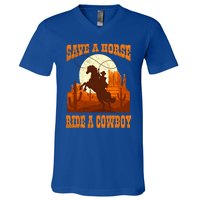 Save A Horse Ride Cow Horse Riding Roping Design Gift V-Neck T-Shirt