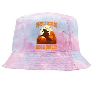 Save A Horse Ride Cow Horse Riding Roping Design Gift Tie-Dyed Bucket Hat