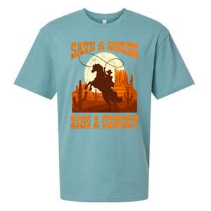 Save A Horse Ride Cow Horse Riding Roping Design Gift Sueded Cloud Jersey T-Shirt