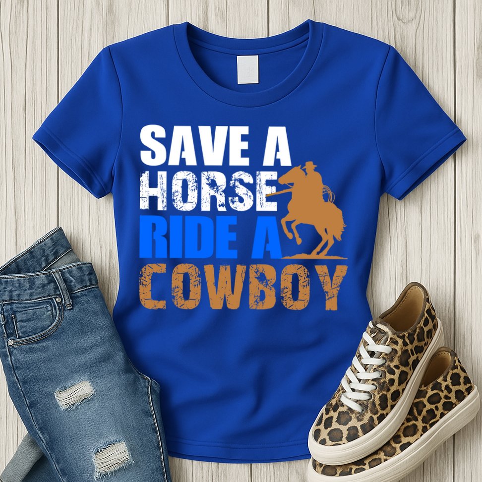 Save A Horse Ride Cow Texas Horse Lover Gift Womens T-Shirt