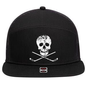 Skull And Hockey Stick Crossbones Hockey Skull 7 Panel Mesh Trucker Snapback Hat