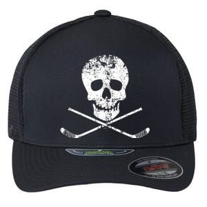 Skull And Hockey Stick Crossbones Hockey Skull Flexfit Unipanel Trucker Cap