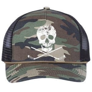 Skull And Hockey Stick Crossbones Hockey Skull Retro Rope Trucker Hat Cap