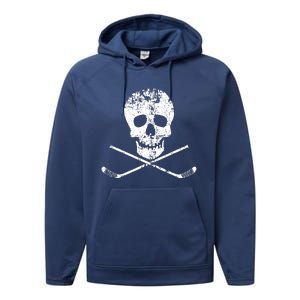 Skull And Hockey Stick Crossbones Hockey Skull Performance Fleece Hoodie