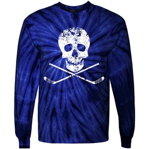 Skull And Hockey Stick Crossbones Hockey Skull Tie-Dye Long Sleeve Shirt