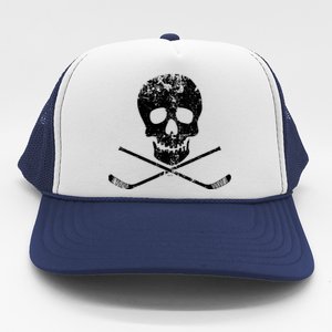 Skull And Hockey Stick Crossbones Hockey Skull Trucker Hat