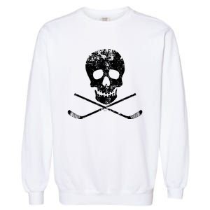 Skull And Hockey Stick Crossbones Hockey Skull Garment-Dyed Sweatshirt