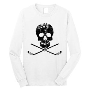 Skull And Hockey Stick Crossbones Hockey Skull Long Sleeve Shirt