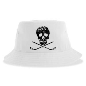 Skull And Hockey Stick Crossbones Hockey Skull Sustainable Bucket Hat