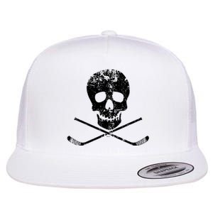 Skull And Hockey Stick Crossbones Hockey Skull Flat Bill Trucker Hat