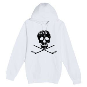 Skull And Hockey Stick Crossbones Hockey Skull Premium Pullover Hoodie