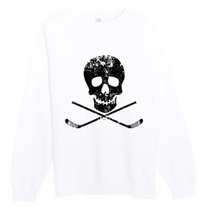 Skull And Hockey Stick Crossbones Hockey Skull Premium Crewneck Sweatshirt